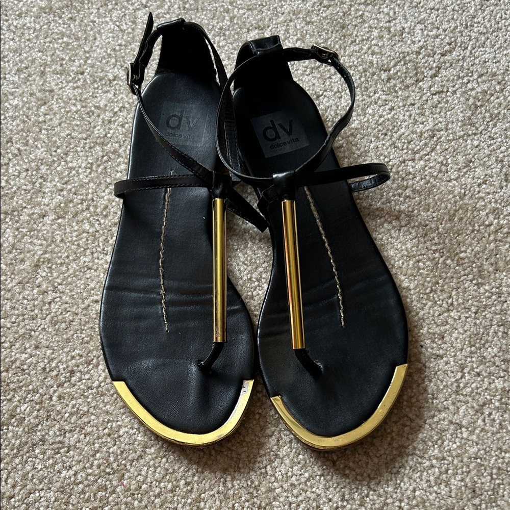 DV by Dolce Vita Black Archer Sandals with Gold Accents